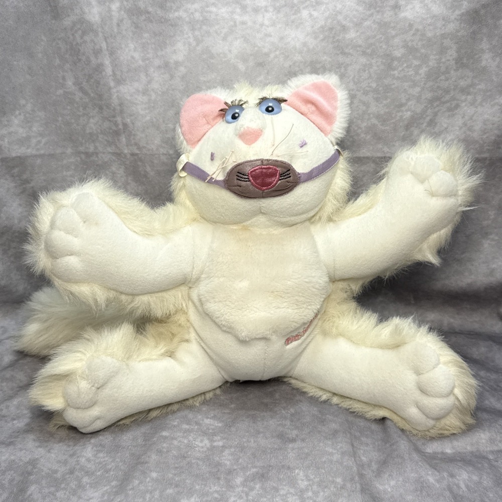 Vintage Purr-tenders Cat White Fisher-Price Romp 1987 Purr Works With Mask EUC